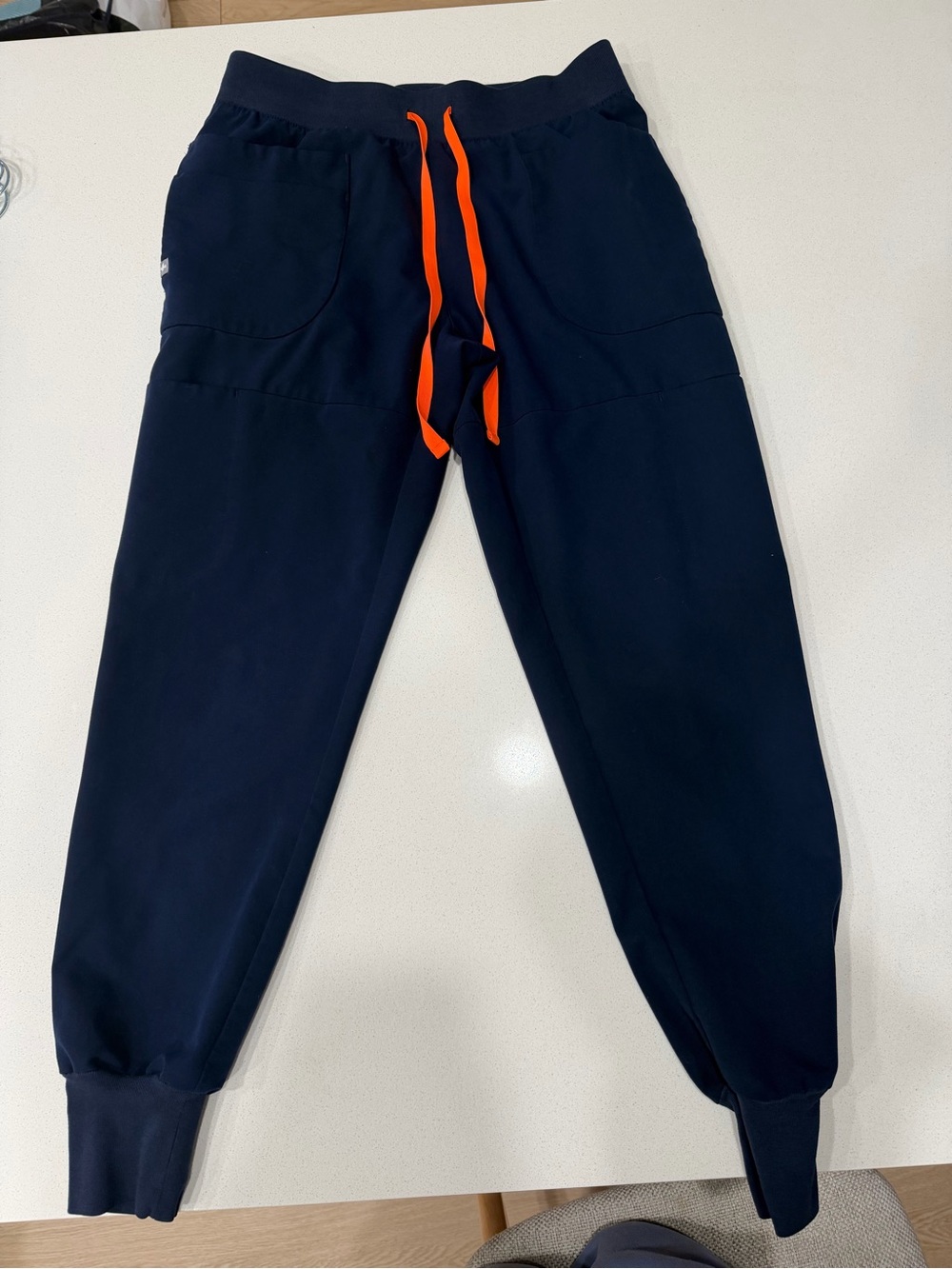 FIGS Navy Blue Slim Jogger Scrub Pants Orange Drawstring
